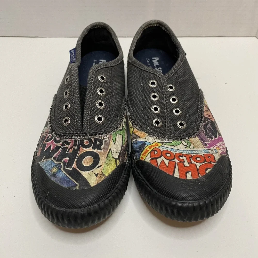 Paul Sperry‎ Doctor Who Comic Canvas Slip On Sneakers Black STS99303 Womens 6.5